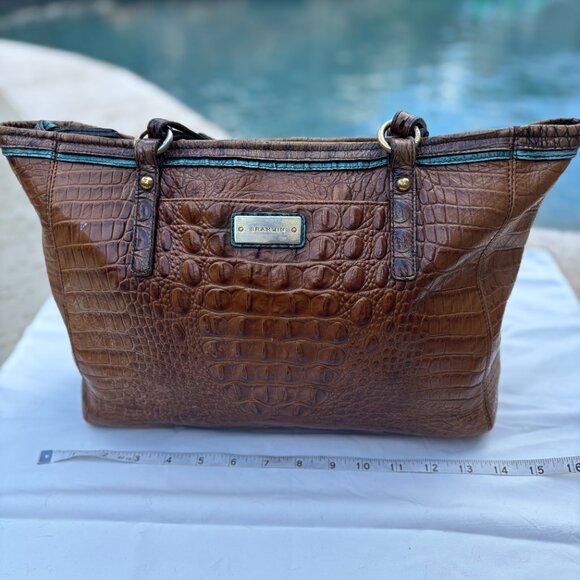 Brahmin Croc Embossed Leather Asher Handbag – Pecan – Classic Shoulder Purse - Picture 3 of 8